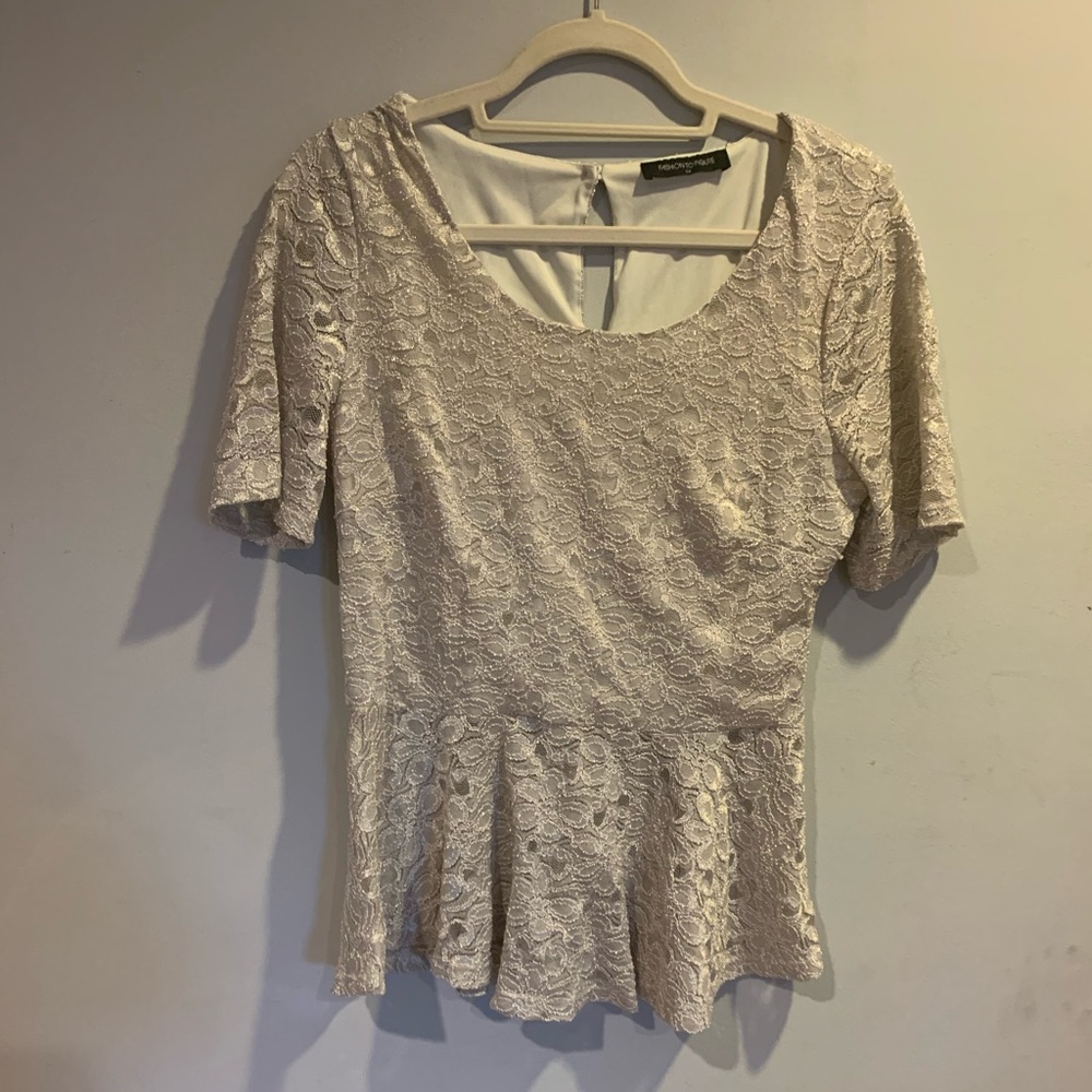 Fashion to figure sparkle and lace peplum top 1x
